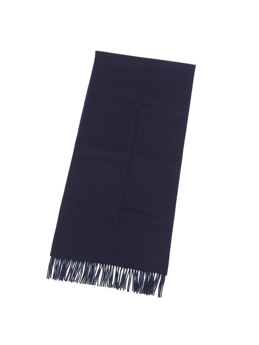 Hermes Recto Verso Cashmere 100% Marine Ocean Bicolor Logo Embroidered Fringed